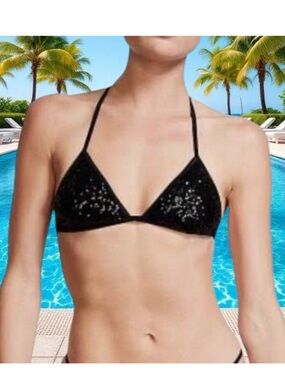NWT Victorias Secret S black sequin triangle bikini top